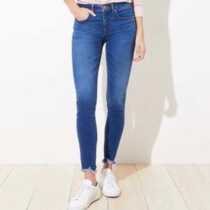 Loft Chewed Hem Slim Pocket Skinny Crop Jeans in Botanic Blue Wash